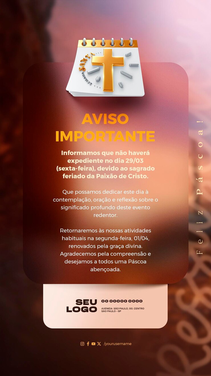 PSD historias de psd aviso de feriado de paixo de cristo sextafeira de paicho de cristo aviso de vacaciones