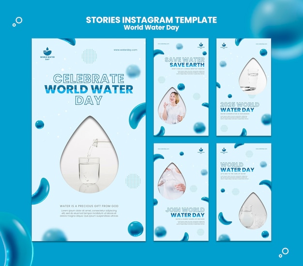 PSD historias realistas de instagram del día mundial del agua