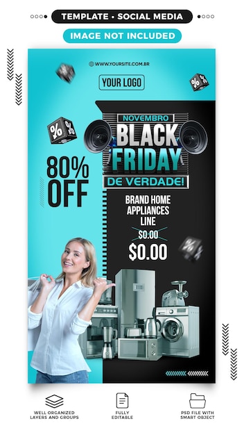 PSD historias de redes sociales del black friday de instagram para electrodomésticos