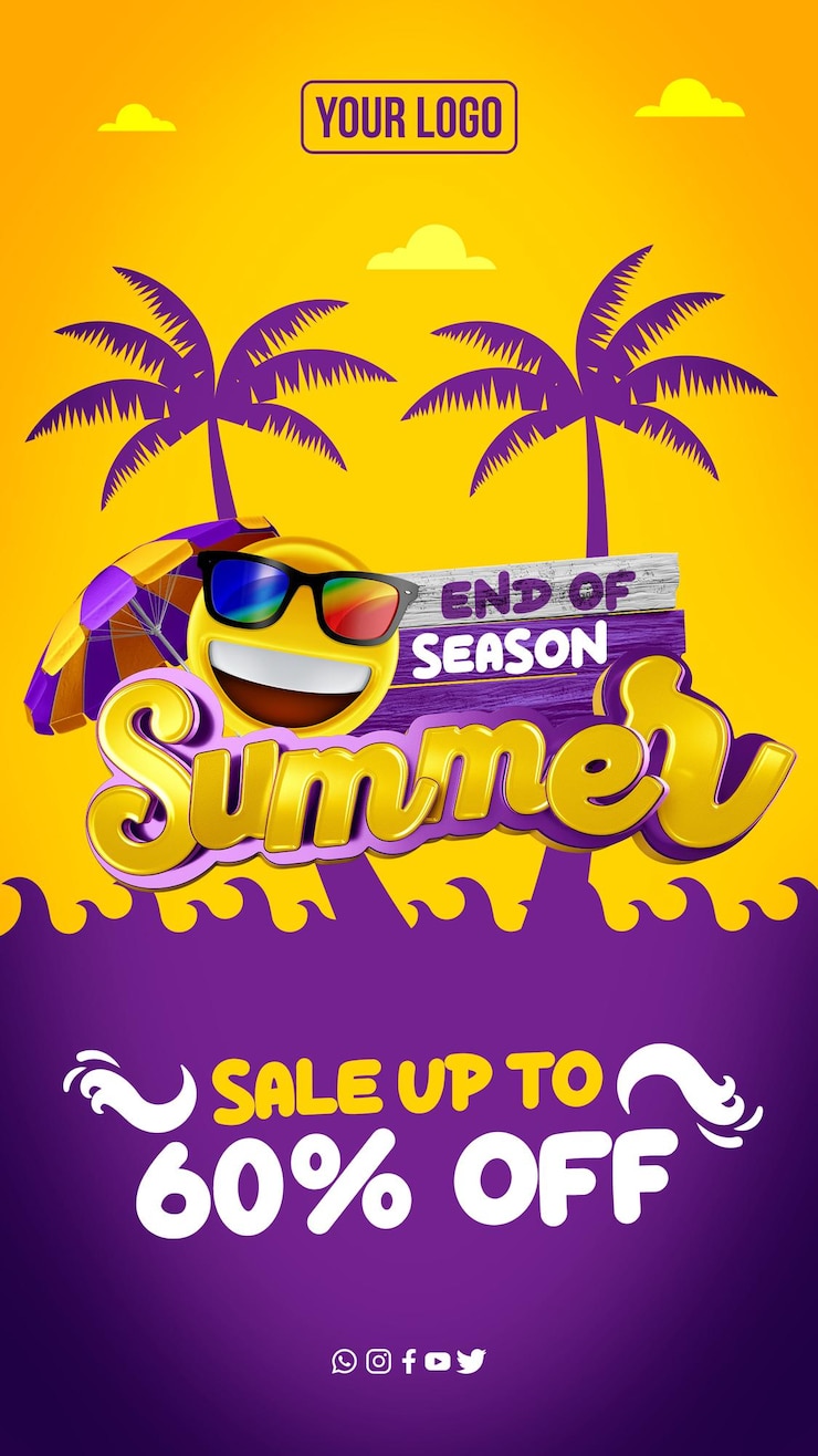PSD historias de redes sociales fin de temporada oferta de verano hasta 60 de descuento