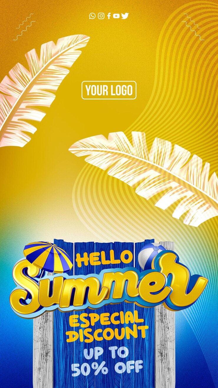 PSD historias de redes sociales hola descuento especial de verano hasta 50 de descuento