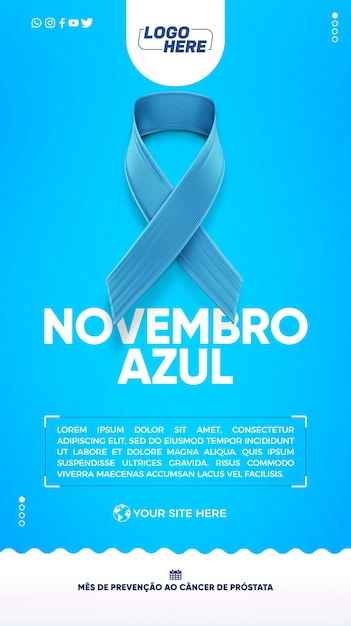 PSD historias de redes sociales noviembre azul para el mes de la prevención del cáncer de próstata