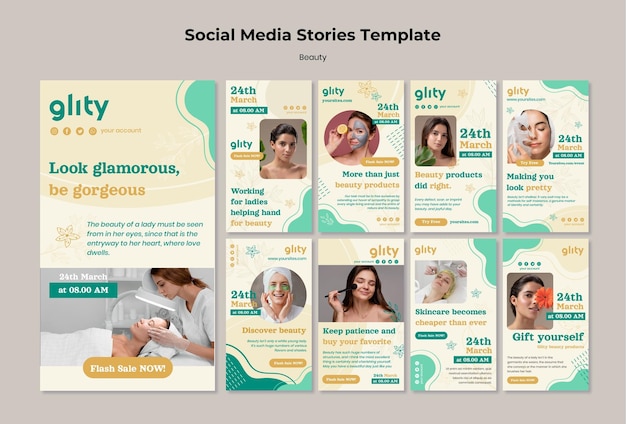 Historias de redes sociales de productos para el cuidado de la piel