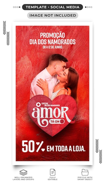 PSD historias de redes sociales promoción especial feliz día de san valentín