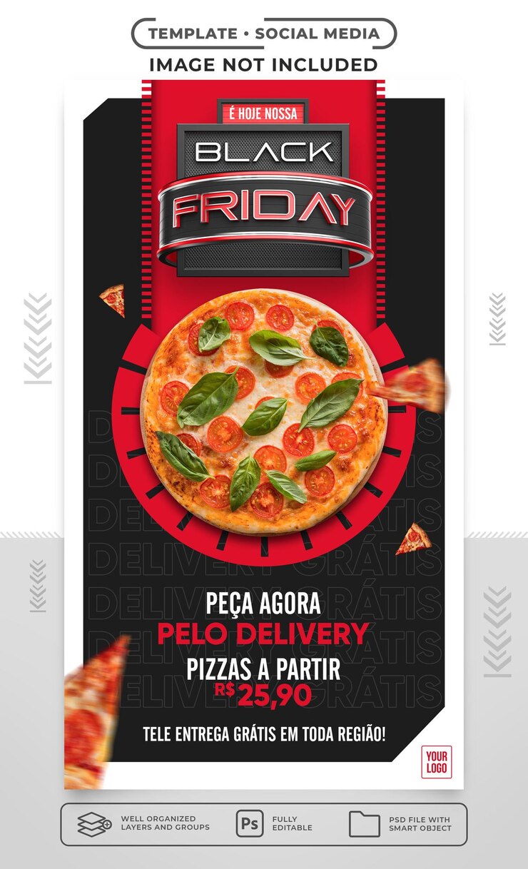 Historias de redes sociales promoción de pizza de viernes negro