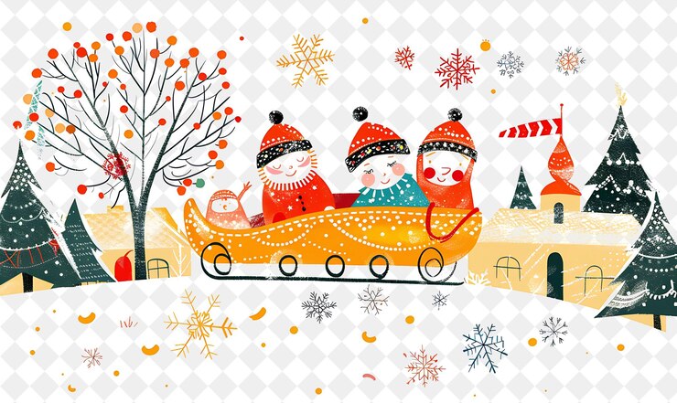 PSD hiver russe avec des personnages ayant une troïka ride design i people style de vie illustration plate