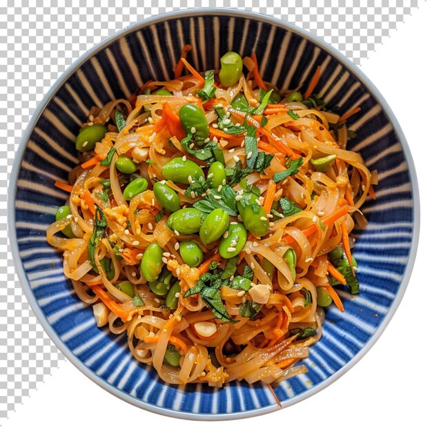 PSD hiyashi chuka lo mein légume et non maggi chow mein avec de la sauce isolée sur un fond transparent