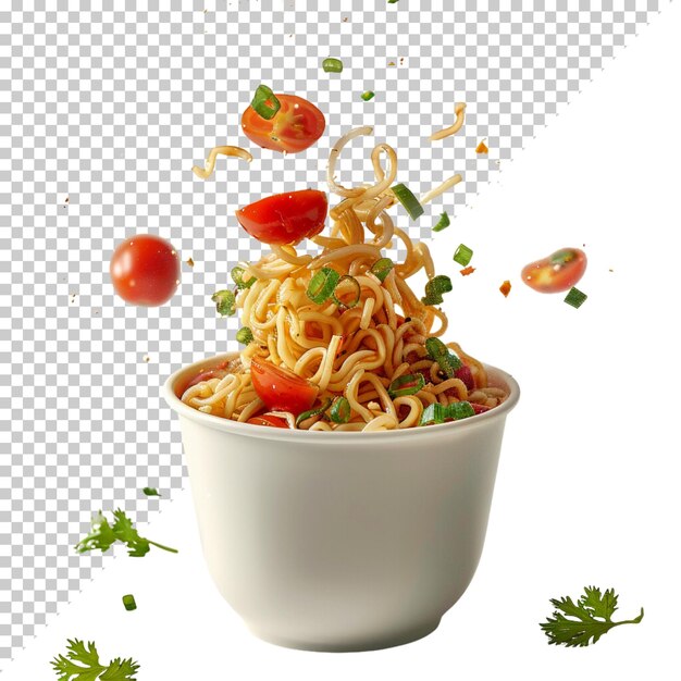 PSD hiyashi chuka lo mein veg e non maggi chow mein com molho isolado em fundo transparente