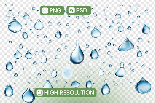 Hochauflösende Wassertröpfchen PNG PSD Herunterladen Transparente Bilder von fallenden Wassertröppchen für Designprojekte Hintergründe und Texturen Atemberaubende Visuale für verschiedene Anwendungen