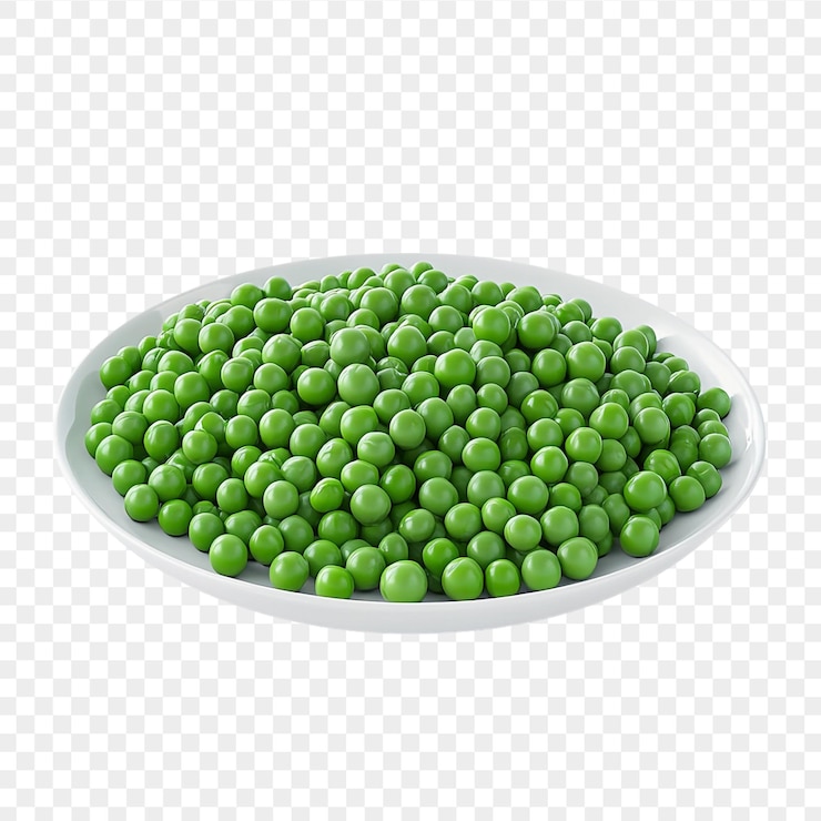 PSD hochwertige 3d-rendering von frischen grünen erbsen in einer schüssel, isoliert auf durchsichtigem hintergrund