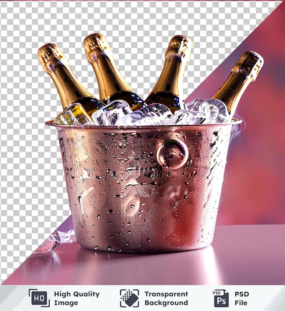 PSD hochwertige durchsichtige psd-flaschen champagner in eisbäckenkühler png clipart