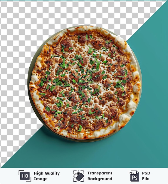 PSD hochwertige durchsichtige psd lahmacun pizza auf einem blauen tisch