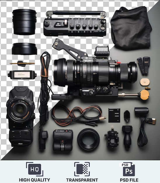 PSD hochwertige transparente psd-filmbearbeitungsgeräte professioneller qualität mit schwarzer kamera und schwarzer tasche