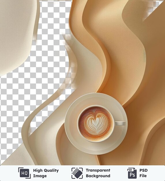 PSD hochwertiger durchsichtiger arabischer kaffee, der in einer weißen tasse und untertasse mit einem weißen design serviert wird