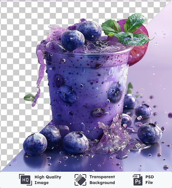 Hochwertiger durchsichtiger psd-eis-blueberry-smoothie in einem glas mit eiswürfeln