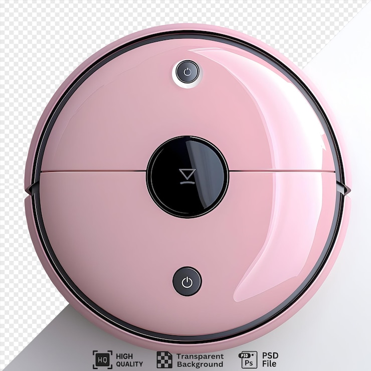 PSD hochwertiges durchsichtiges bild eines rosa roboter-staubsaugers nicht kostenloses asset ideal für mockups und