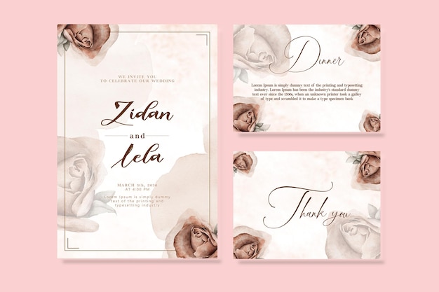 PSD hochzeit watter farbe blumeneinladung danke rsvp karte aquarell-design-set psd