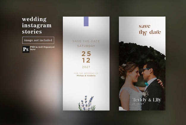 Hochzeits-instagram-geschichten und banner mit grüner blatt-aquarellschablone