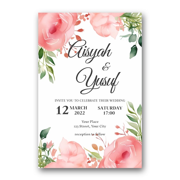 Hochzeitseinladung mit Blumen in Rosa