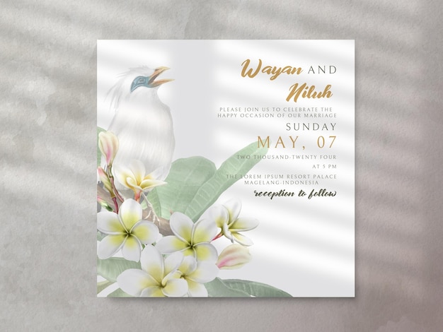 Hochzeitseinladung mit plumeria blüht illustration