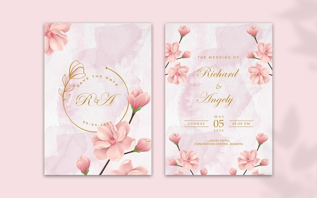 hochzeitseinladung oder verlobungseinladung mit rosa blättern und blumenverzierungen