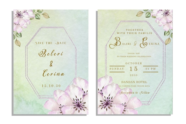 Hochzeitseinladungskarten mit aquarellblumen psd