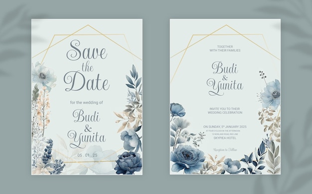 Hochzeitseinladungskartenvorlage mit schöner Blumen- und Blattverzierung