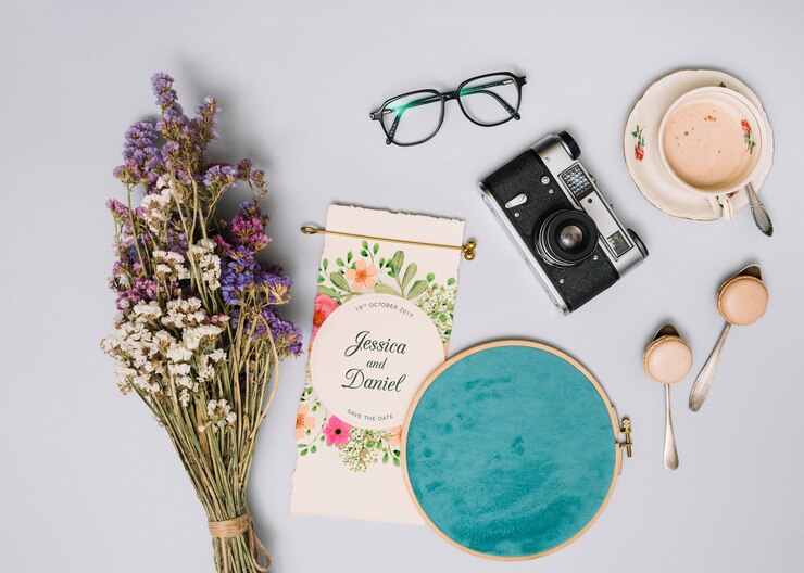 PSD hochzeitseinladungsmodell mit blumenkonzept
