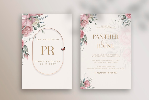 Hochzeitseinladungsschablone mit Vintage Browns Blumen