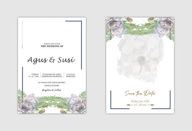 Hochzeitseinladungsset mit abstraktem und rosa blumenaquarell psd