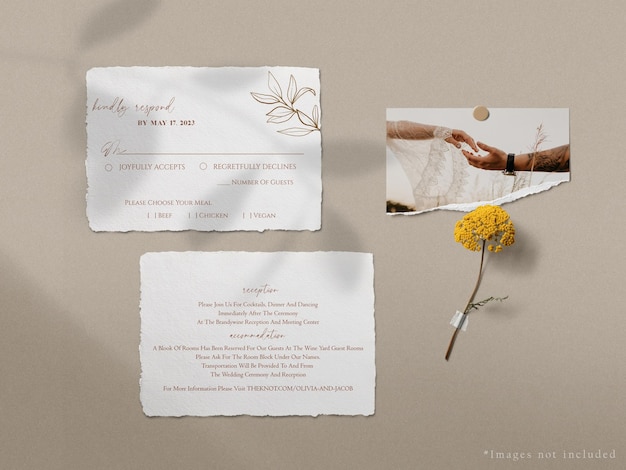 Hochzeitseinladungsvorlage im minimalistischen stil - hochzeitseinladung im boho-stil - mockup-paket