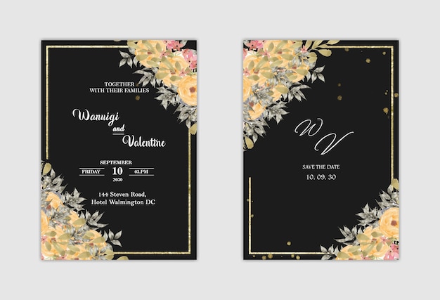 Hochzeitseinladungsvorlage mit blauer Blume Premium Psd