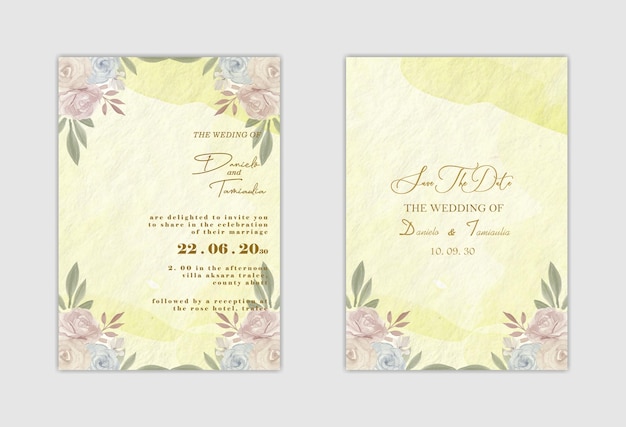 Hochzeitseinladungsvorlage mit blauer blume premium psd