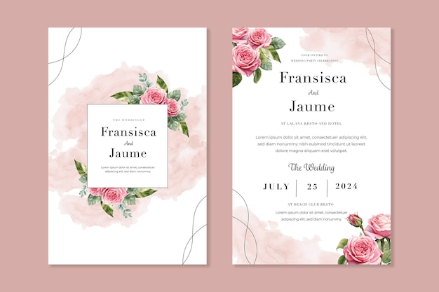 Hochzeitseinladungsvorlage mit Blumen-Aquarell-PSD