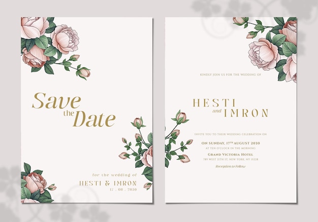 Hochzeitseinladungsvorlage mit Blumen
