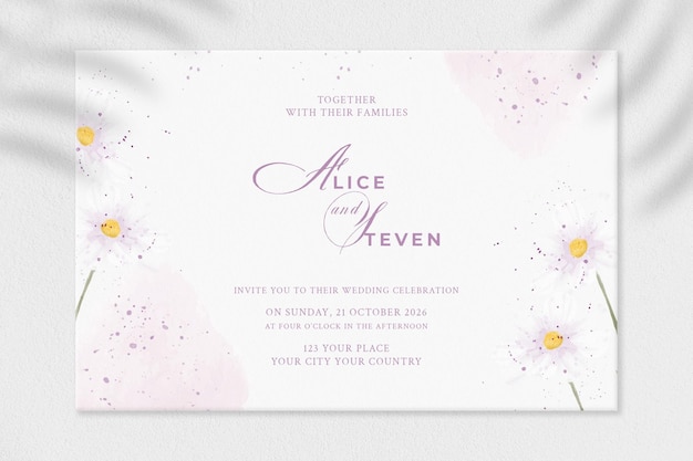 Hochzeitseinladungsvorlage mit weißer Blume Premium Psd