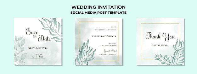 Hochzeitseinladungsvorlage social media post aquarell handgemalter blattrahmen