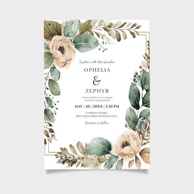 Hochzeitskarte mit Blumenrand, druckbare Blumeneinladungen, digitaler Download, Hochzeitskarte