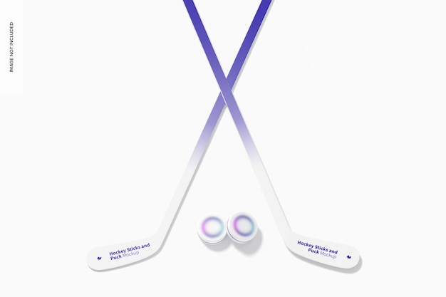 Hockey sticks und pucks mockup, vorderansicht