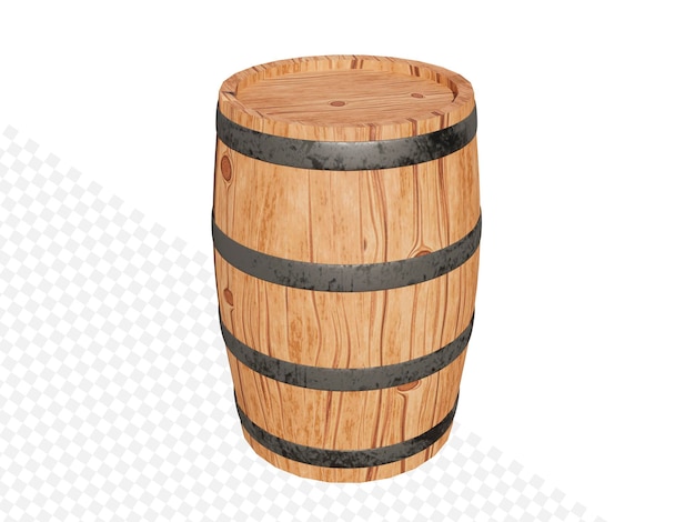 Hölzernes altes Fass oder Fass für Wein, Bier, Whiskey auf isoliertem Hintergrund, 3D-Darstellung