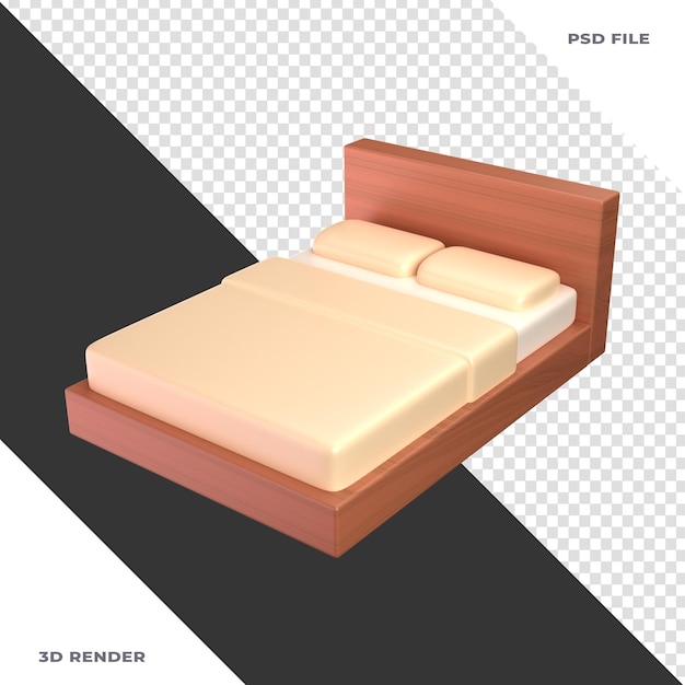 Hölzernes Doppelbett 3D-Illustration