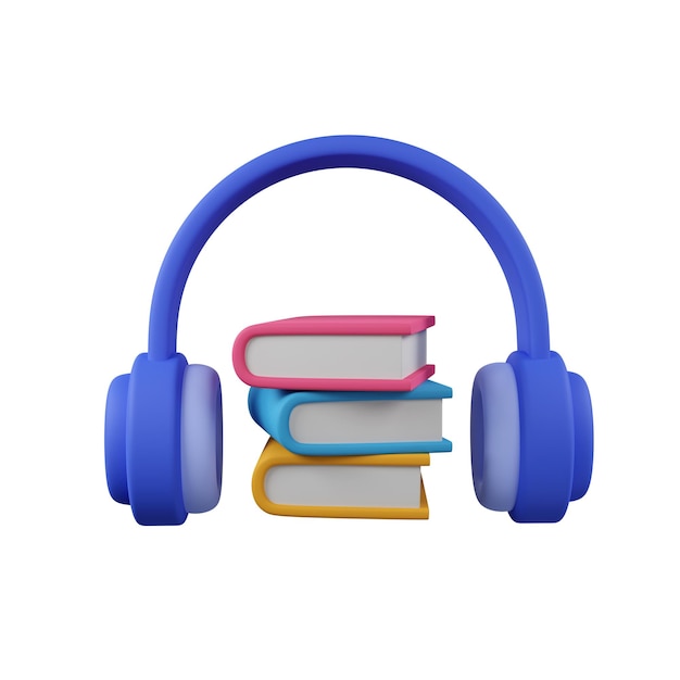 Hörbuch mit Kopfhörer Kopfhörer mit Büchern auf weißem Hintergrund