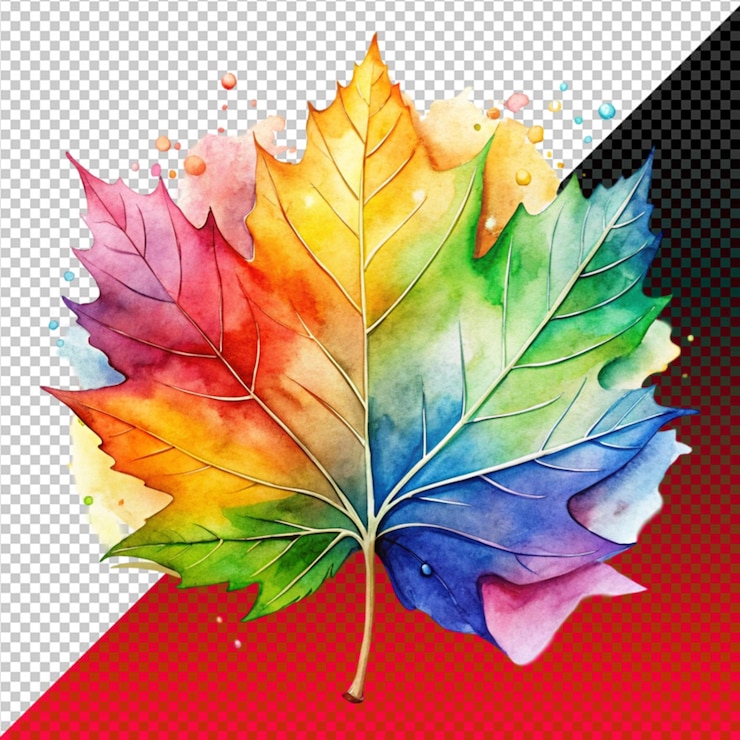PSD hoja de arco iris sobre un fondo transparente