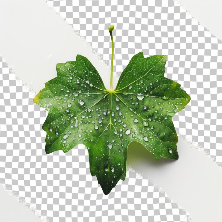 PSD una hoja con gotas de agua en ella y la palabra lluvia en ella