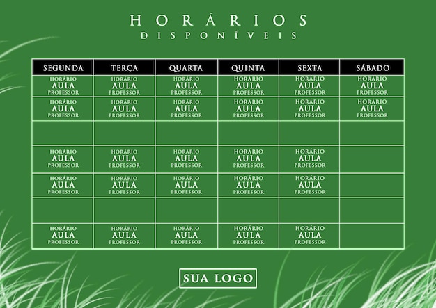 Hoja de horas Horario creativo PSD hecho para plantilla de escuelas, universidades y gimnasios