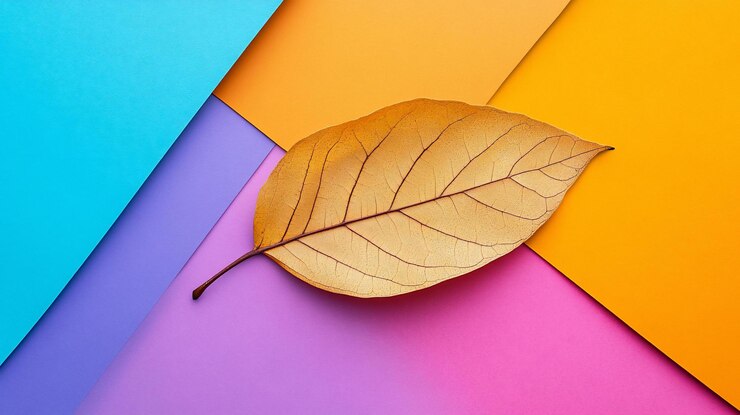 PSD hoja de oro seca sobre un fondo multicolor y vibrante