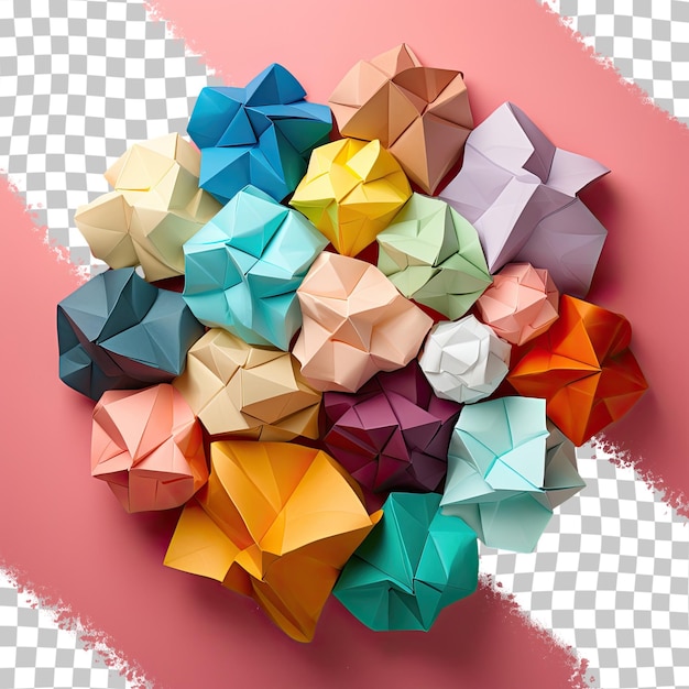 PSD hoja de papel origami con ángulos y colores variados sobre un fondo transparente