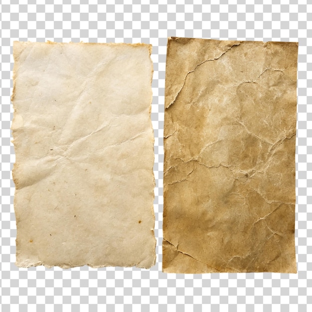 PSD hoja de papel vieja aislada sobre un fondo transparente textura de papel arrugado