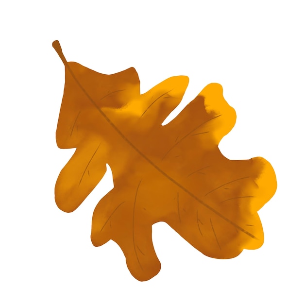 Hoja de roble de otoño Ilustración digital en color en acuarela