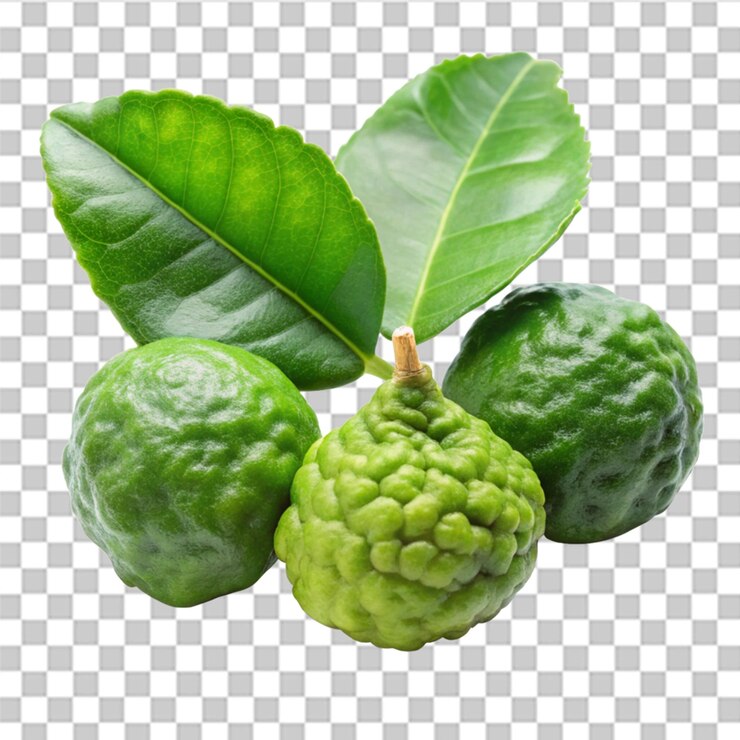 PSD hoja verde bergamot leaf kaffir lime aislado sobre fondo blanco.